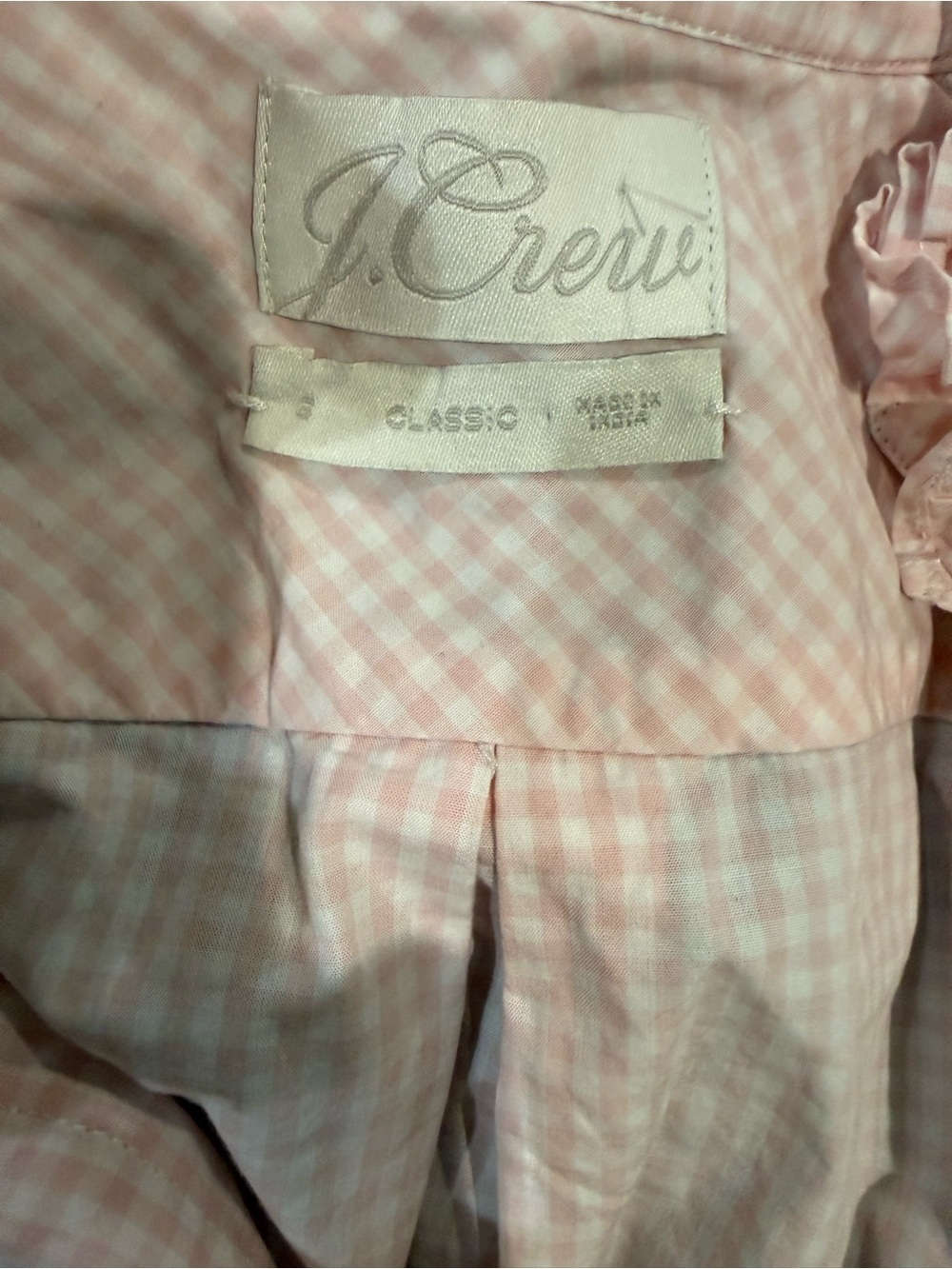 J. Crew Pink Gingham Ruffle Collar Button-Up Top - Picture 3 of 3